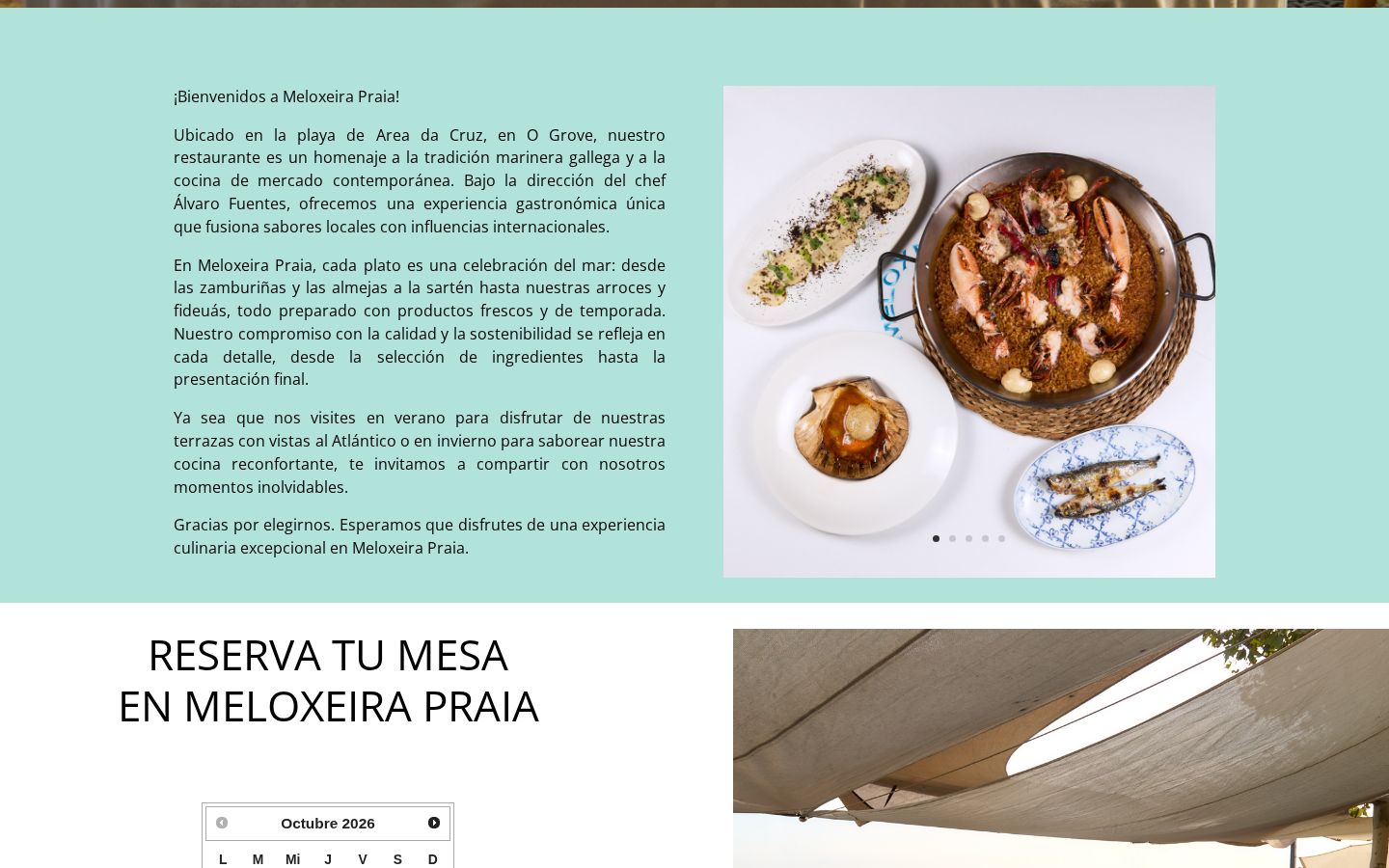 Bienvenida y platos en la página de Meloxeira Praia