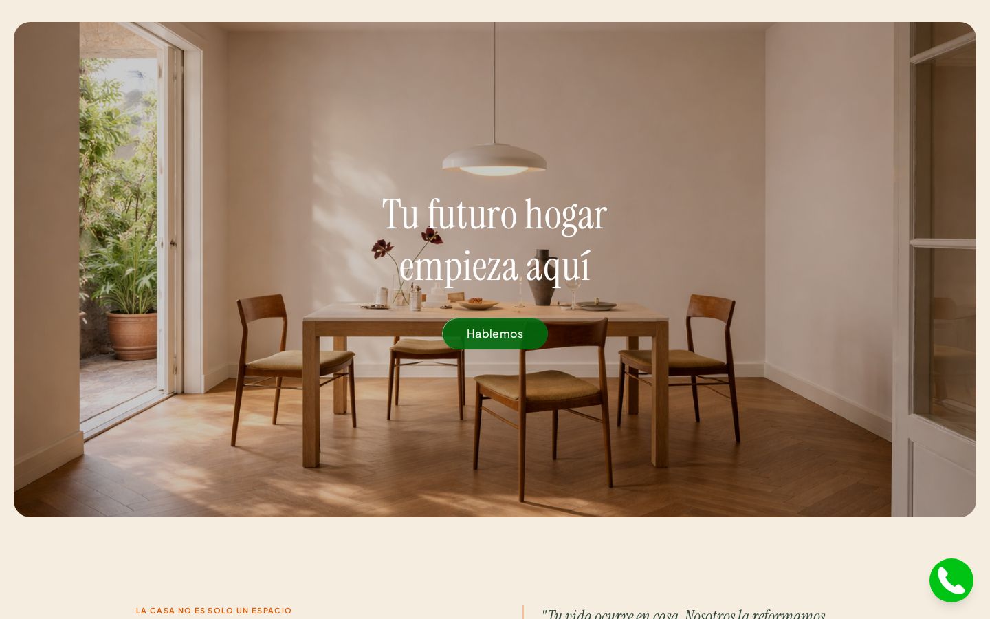 Portada de la web de GRACO Construcciones con un comedor reformado y luz natural