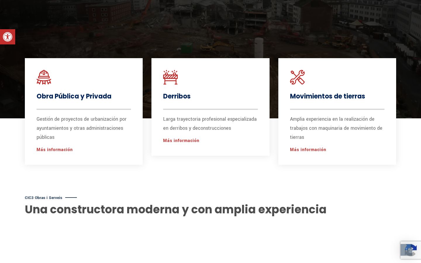 Servicios de obra pública, derribos y movimiento de tierras en la web de CIC3